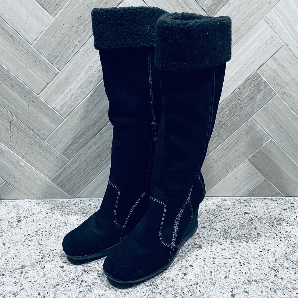 Kenneth Cole Reaction Last Jam II Tall Wedge Boots Black Suede Women’s size 9